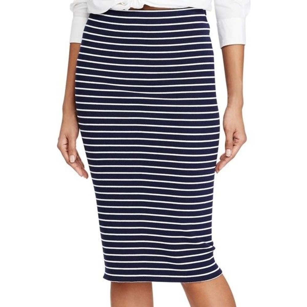 Polo by Ralph Lauren Striped Pencil Skirt in Navy and White
